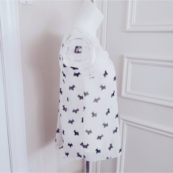 White/Black Prairie Boho Emroidered Sheer Sleeveless Dog Print Blouse - Picture 4 of 9
